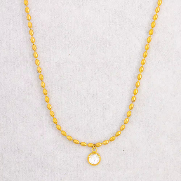 Delicate Stainless Steel Colorful Oval Bead Chain Jade Bead Pendant Necklace Vintage Stone Choker Gift for Lovers