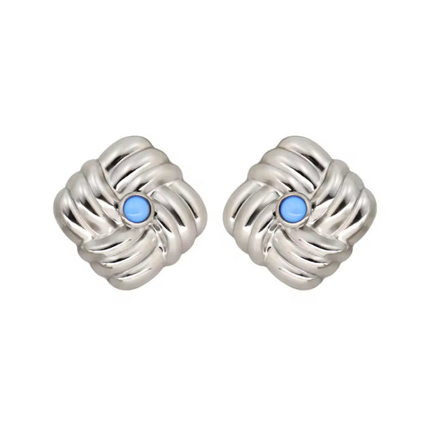 Classic Textured Geometric Stainless Steel Ear Stud Girl Women'S Golden Jewelry Square Knot Earrings Wholesale