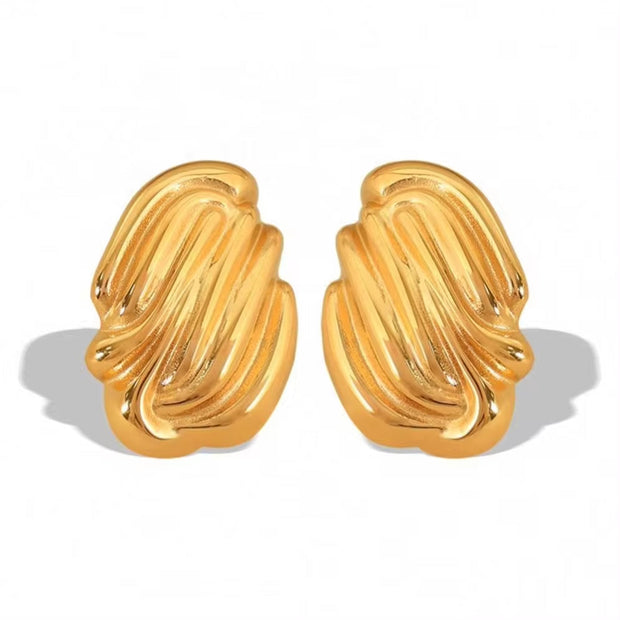 JEWELRY EH261 Hot Vertical Stripes Shell Shape Earrings Fashion Stainless Steel Gold Plated 18K