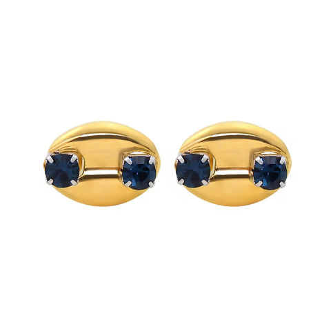 Bling Zircon Inlaid Coffee Bean Ear Studs 18K Gold Plated Stainless Steel Earrings for Women Girls Prevent Allergy