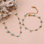 Turquoise Choker Gemstone Beaded Gold Plated Necklace Stainless Steel Jewelry Valentines Day Gift 2024