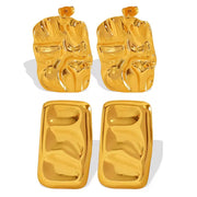 JEWELRY EH270-1 Fashion Lava Ruffles Hammered Delicate Earrings Stainless Steel Gold Plated Rectangle Geometric