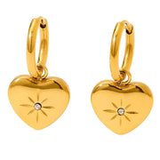 Wholesale Custom Pvd 18K Gold Plated Stainless Steel Jewelry North Star Heart Dangle Charm Hoop Earrings